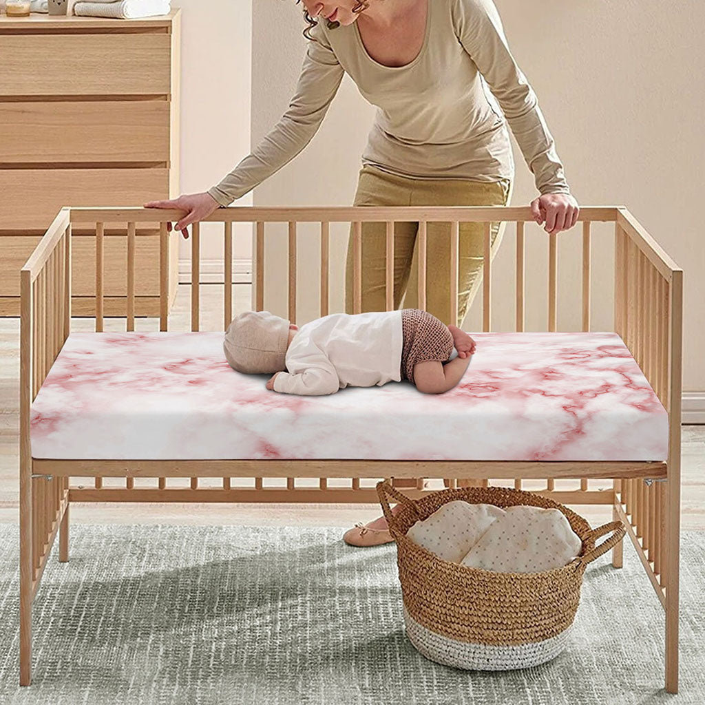 Rose Pink Marble Print Baby Crib Sheet