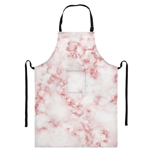 Rose Pink Marble Print Bib Apron With Pocket