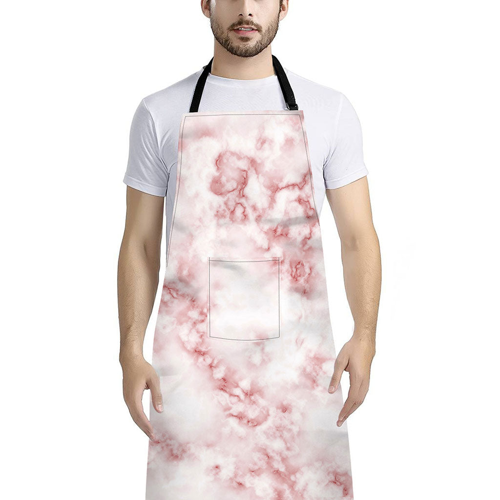 Rose Pink Marble Print Bib Apron With Pocket