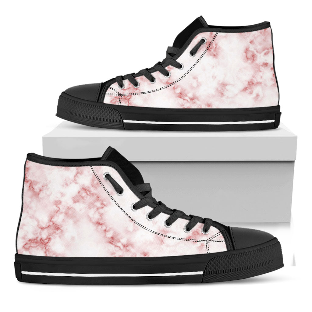 Rose Pink Marble Print Black High Top Sneakers