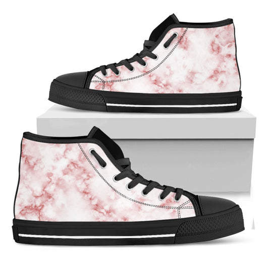 Rose Pink Marble Print Black High Top Sneakers