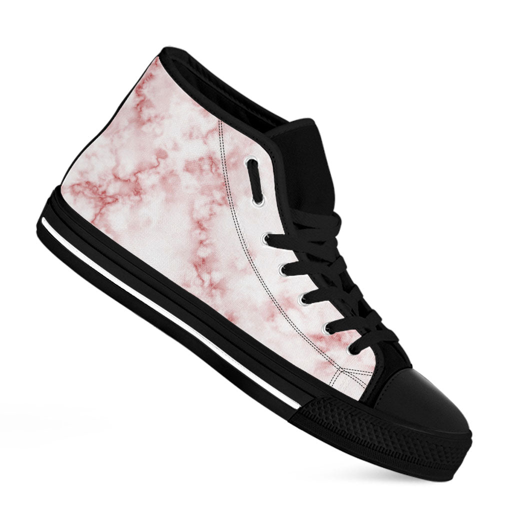 Rose Pink Marble Print Black High Top Sneakers