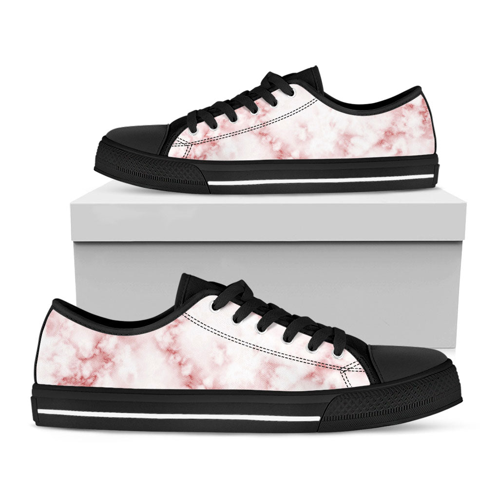 Rose Pink Marble Print Black Low Top Sneakers