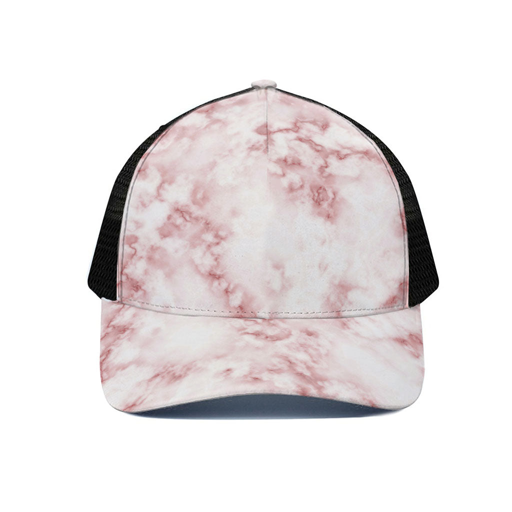 Rose Pink Marble Print Black Mesh Trucker Cap
