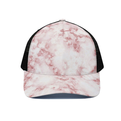Rose Pink Marble Print Black Mesh Trucker Cap