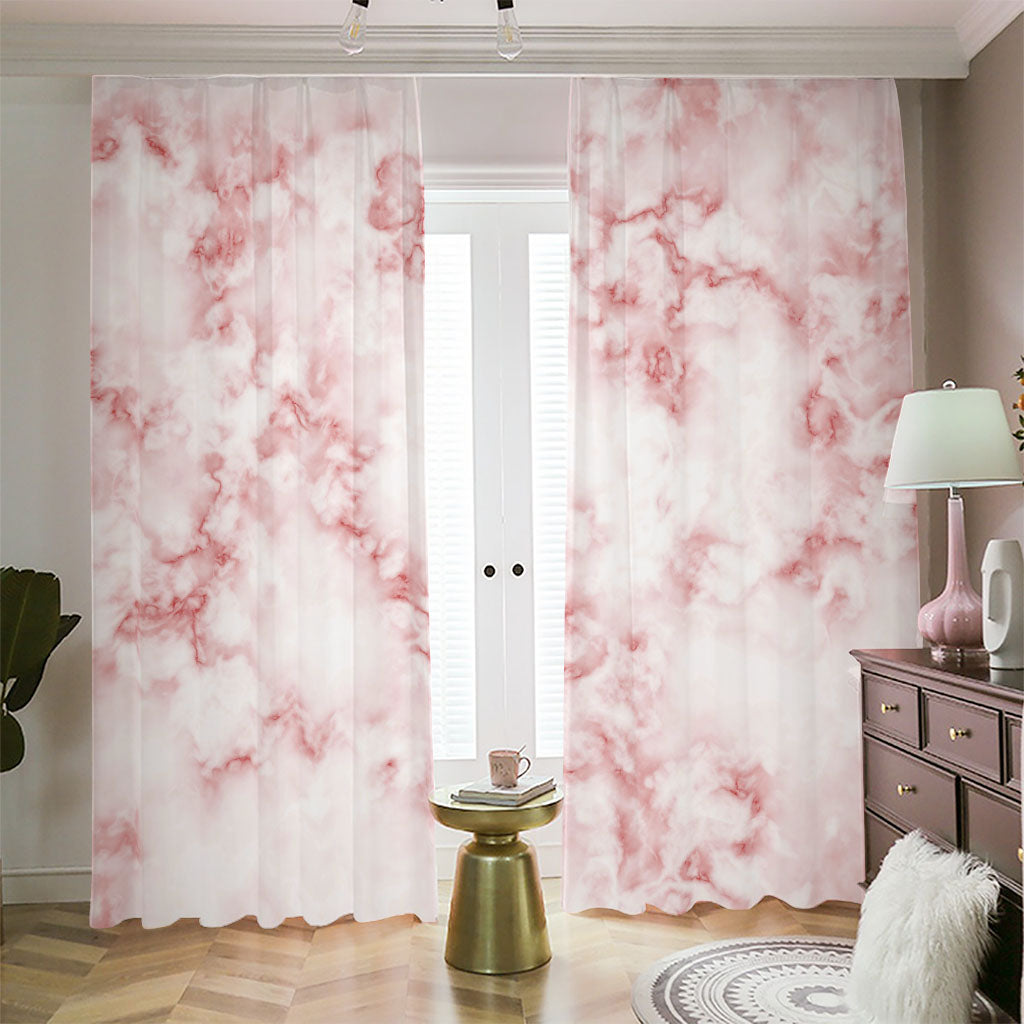 Rose Pink Marble Print Blackout Pencil Pleat Curtains