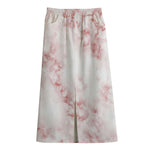 Rose Pink Marble Print Cotton Front Slit Maxi Skirt
