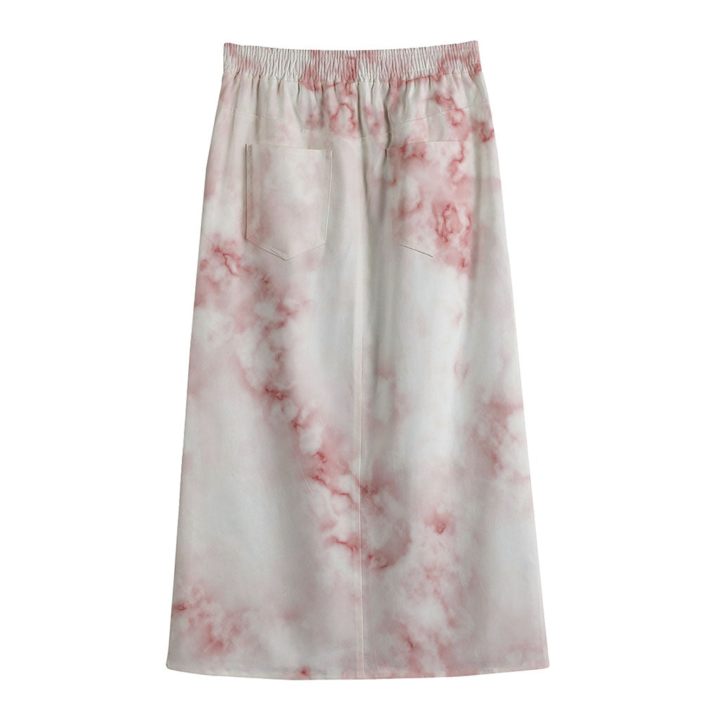 Rose Pink Marble Print Cotton Front Slit Maxi Skirt