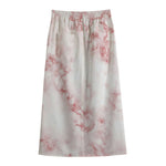 Rose Pink Marble Print Cotton Front Slit Maxi Skirt