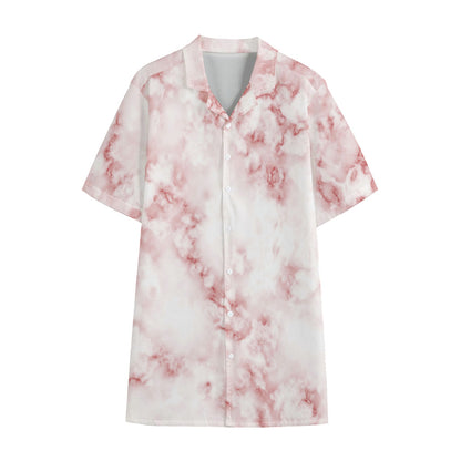 Rose Pink Marble Print Cotton Hawaiian Shirt