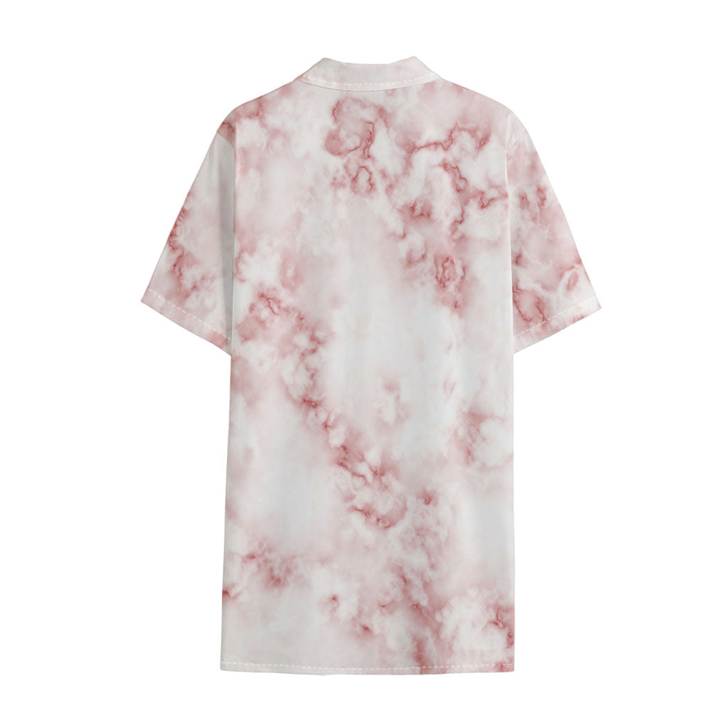 Rose Pink Marble Print Cotton Hawaiian Shirt