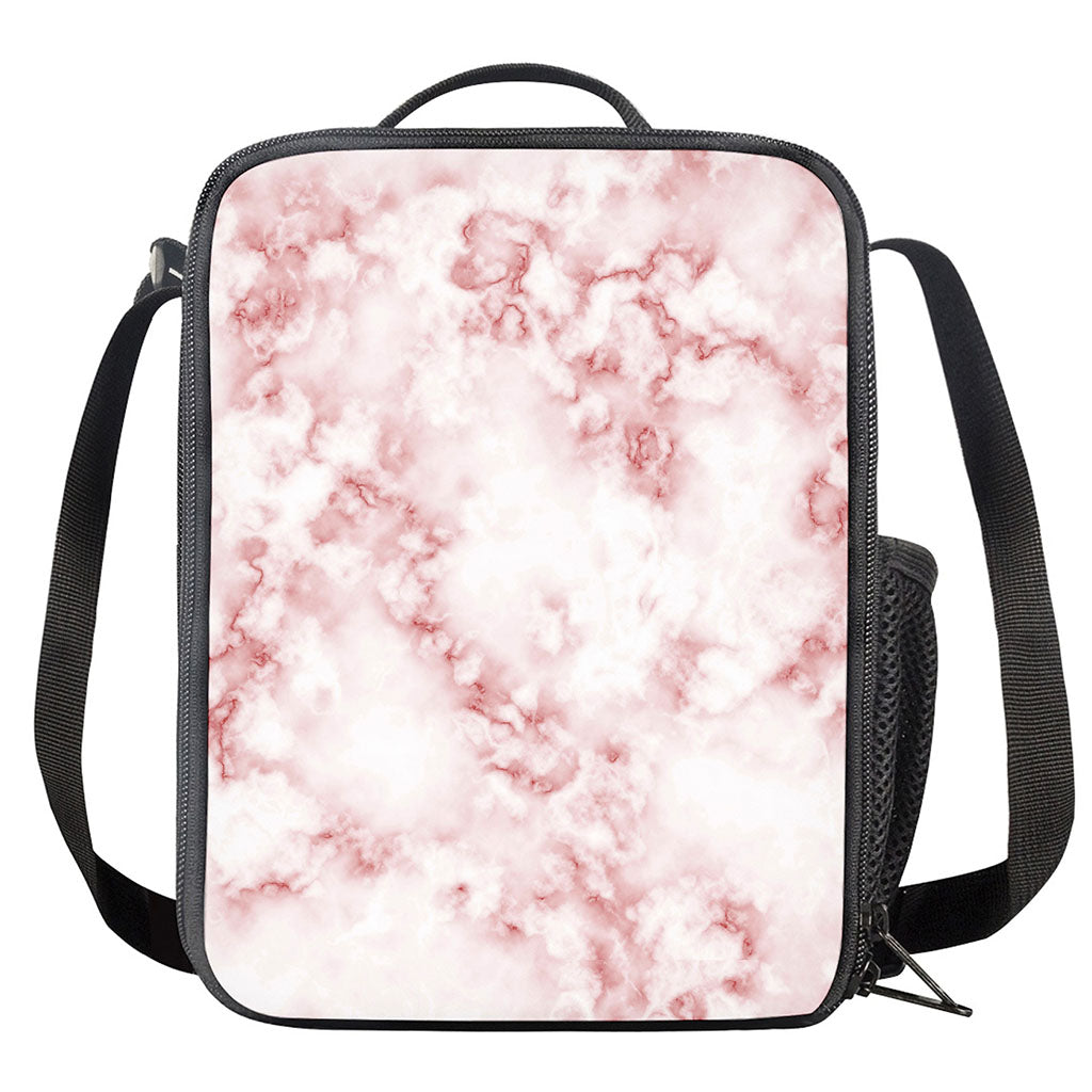 Rose Pink Marble Print Crossbody Lunch Bag