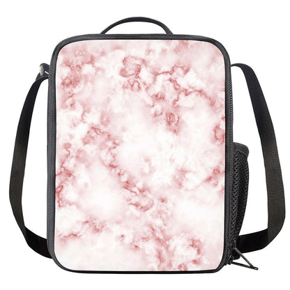 Rose Pink Marble Print Crossbody Lunch Bag
