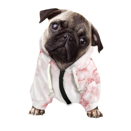 Rose Pink Marble Print Dog Zip Up Hoodie