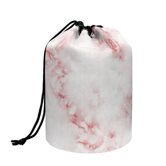 Rose Pink Marble Print Drawstring Makeup Bag