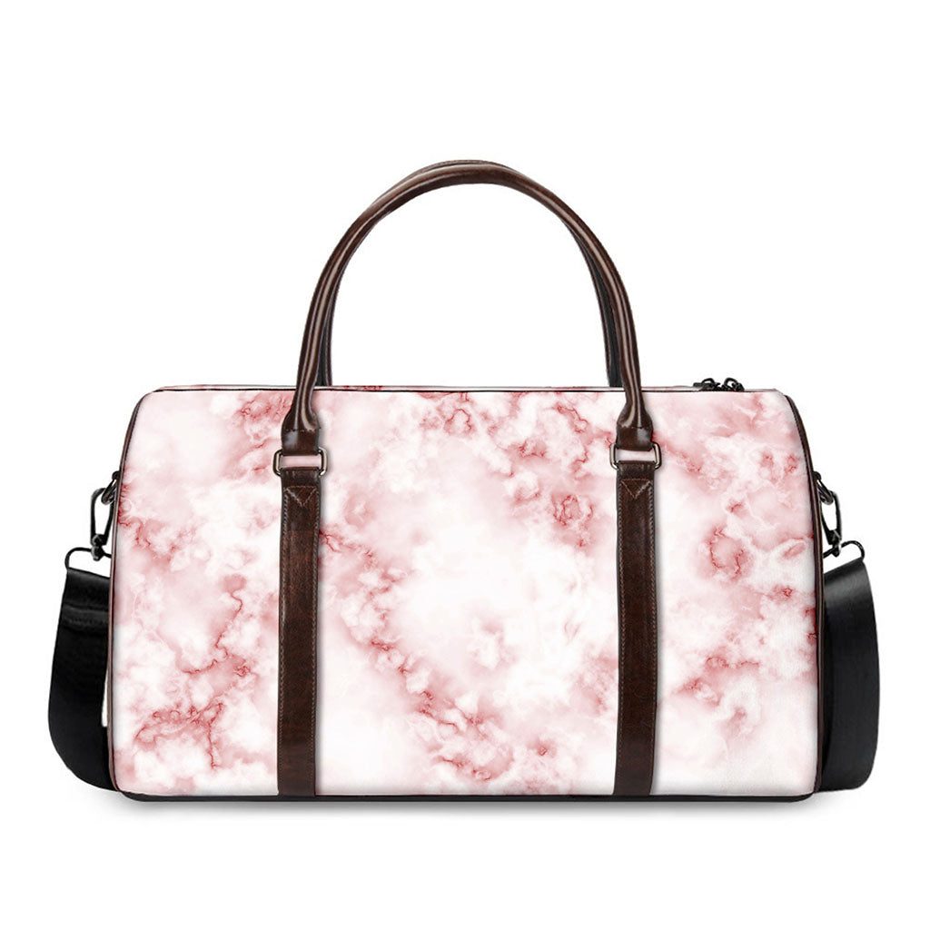 Rose Pink Marble Print Duffle Bag