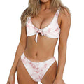 Rose Pink Marble Print Front Bow Tie Bikini