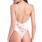 Rose Pink Marble Print High Cut One Piece Swimsuit