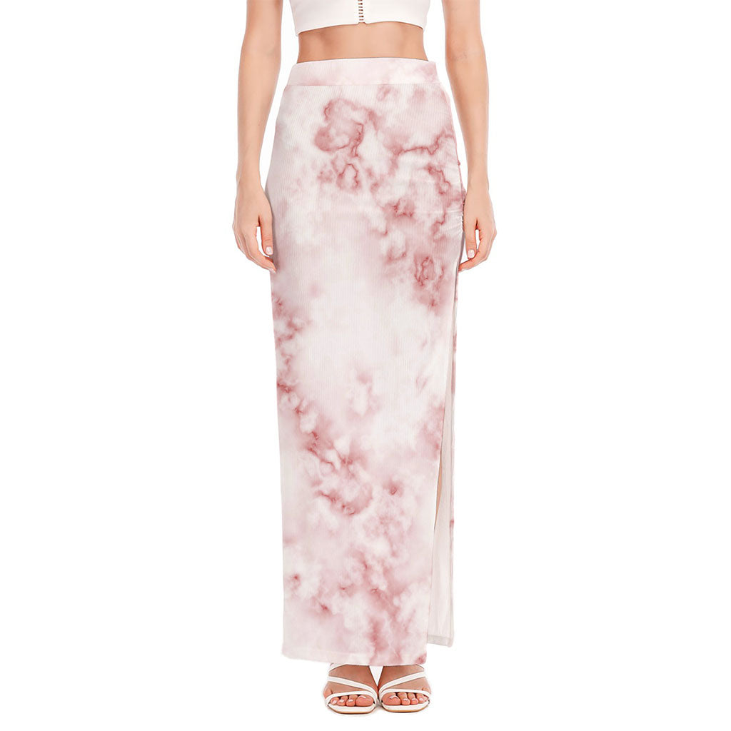 Rose Pink Marble Print High Slit Maxi Skirt