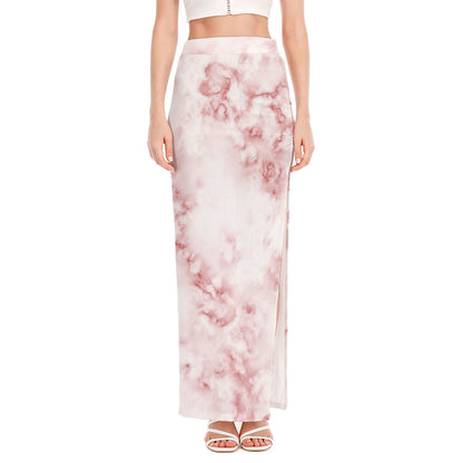 Rose Pink Marble Print High Slit Maxi Skirt