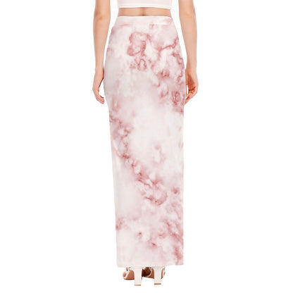 Rose Pink Marble Print High Slit Maxi Skirt