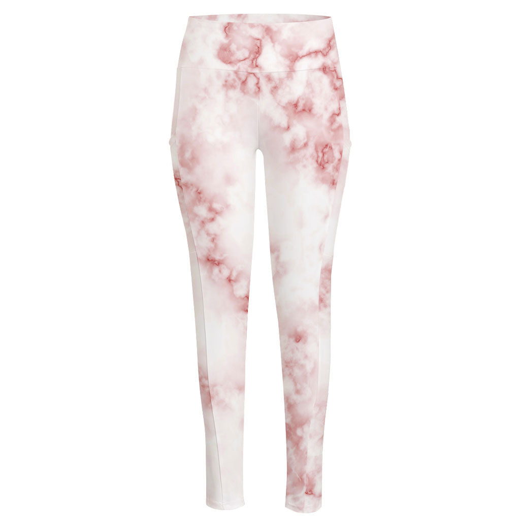 Rose Pink Marble Print High-Waisted Pocket Leggings