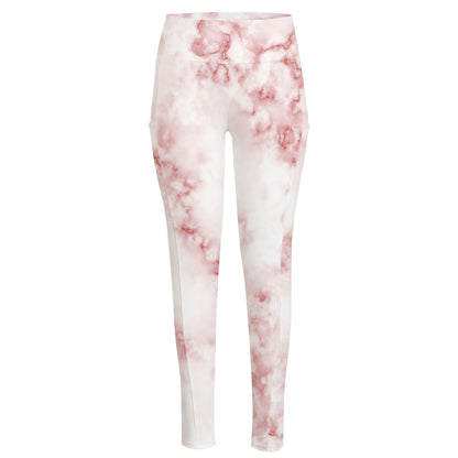 Rose Pink Marble Print High-Waisted Pocket Leggings