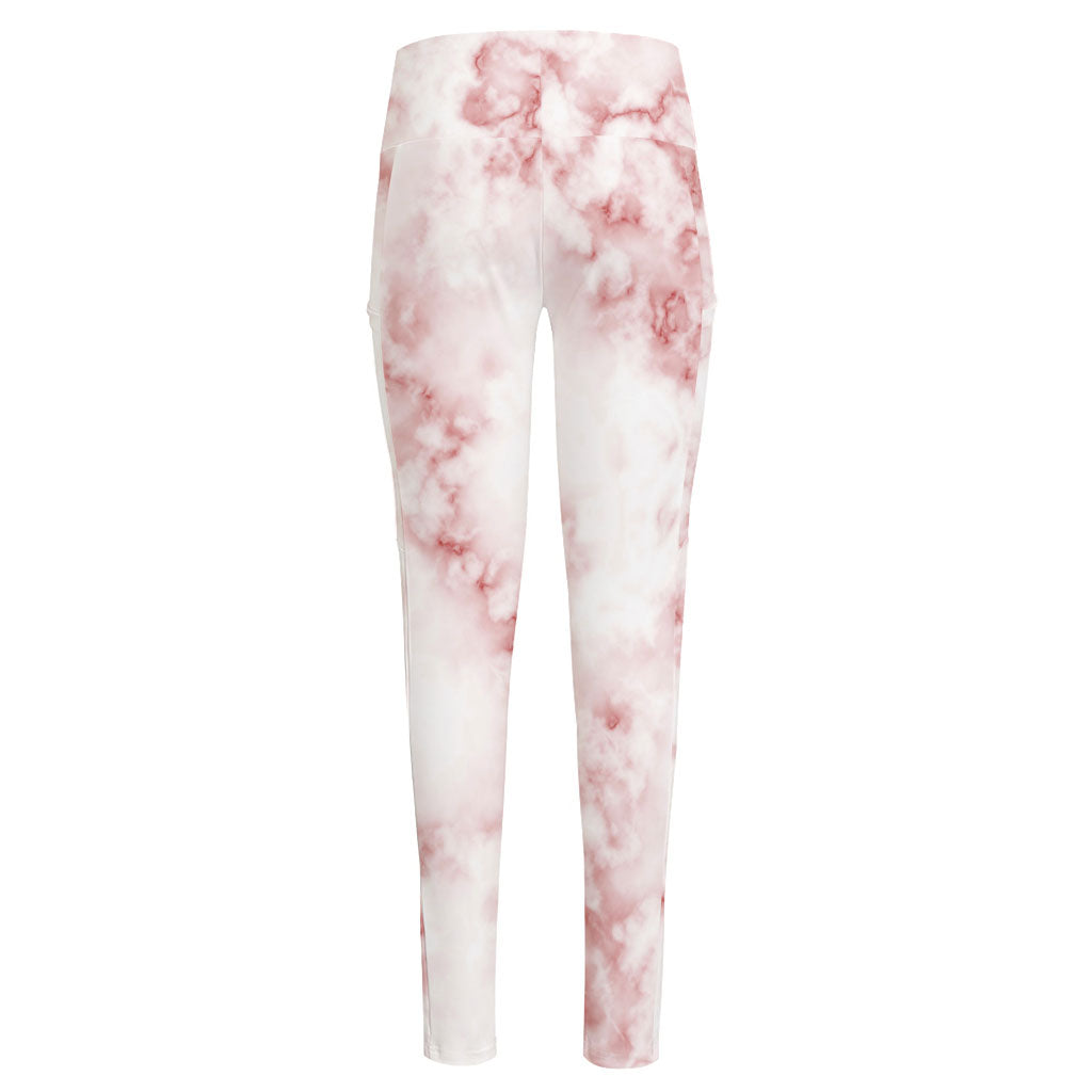 Rose Pink Marble Print High-Waisted Pocket Leggings