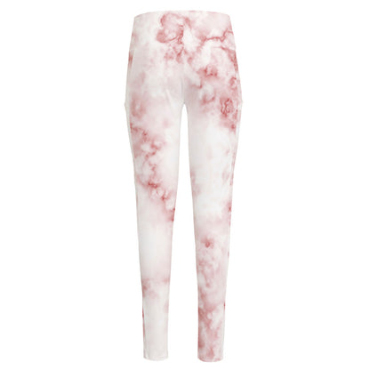 Rose Pink Marble Print High-Waisted Pocket Leggings
