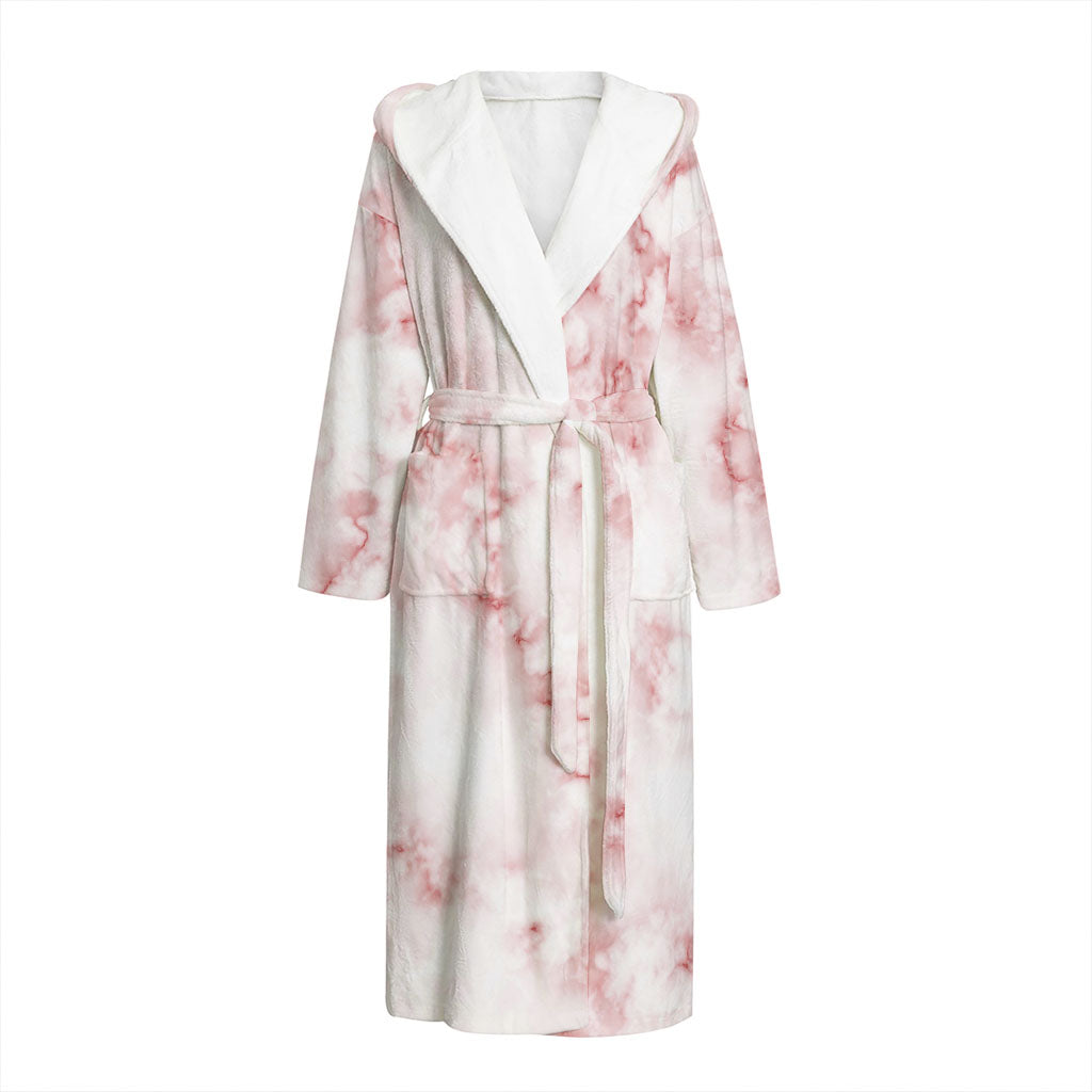Rose Pink Marble Print Hooded Bathrobe