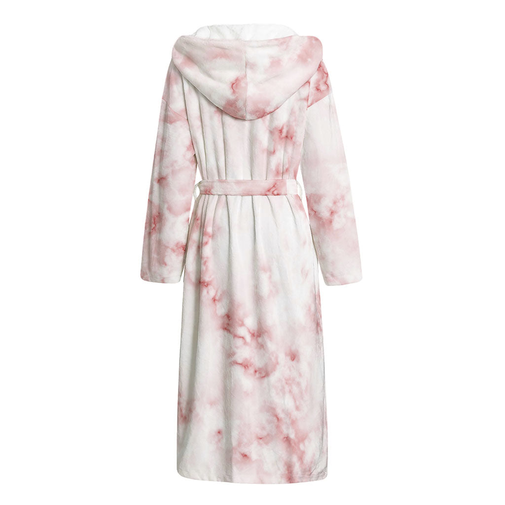Rose Pink Marble Print Hooded Bathrobe