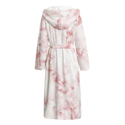 Rose Pink Marble Print Hooded Bathrobe