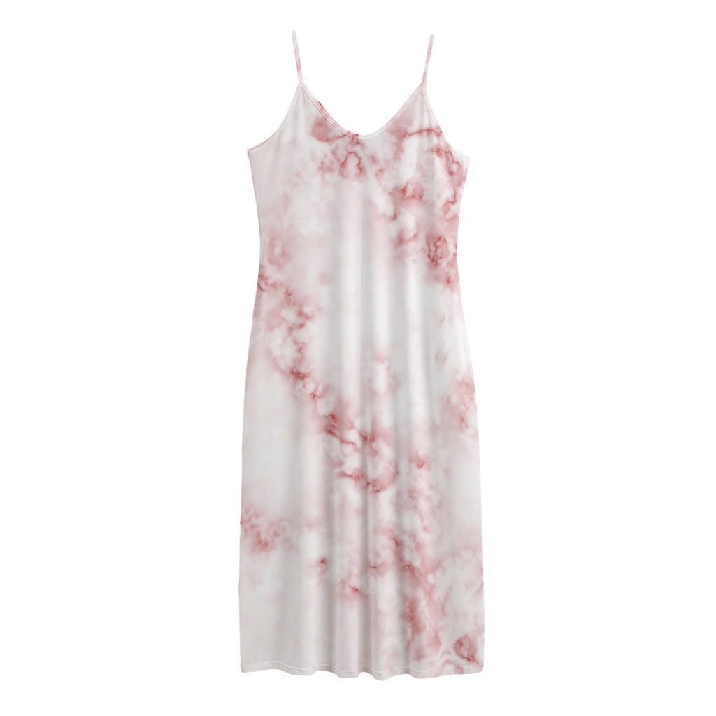 Rose Pink Marble Print Jersey Midi Cami Dress