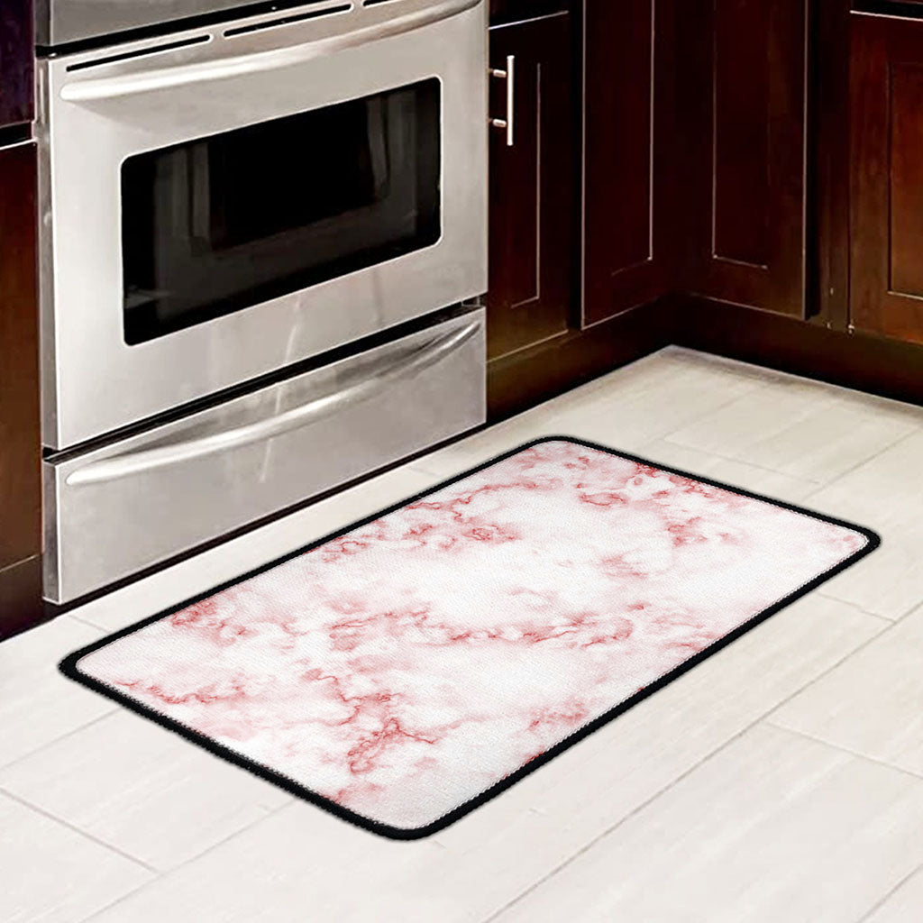 Rose Pink Marble Print Kitchen Mat