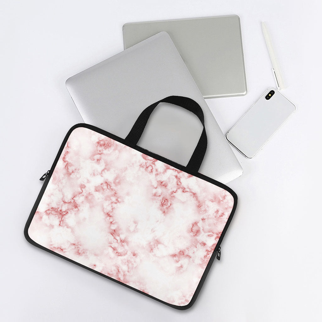Rose Pink Marble Print Laptop Sleeve With Handle