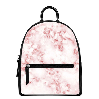 Rose Pink Marble Print Leather Backpack