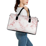 Rose Pink Marble Print Leather Duffle Bag