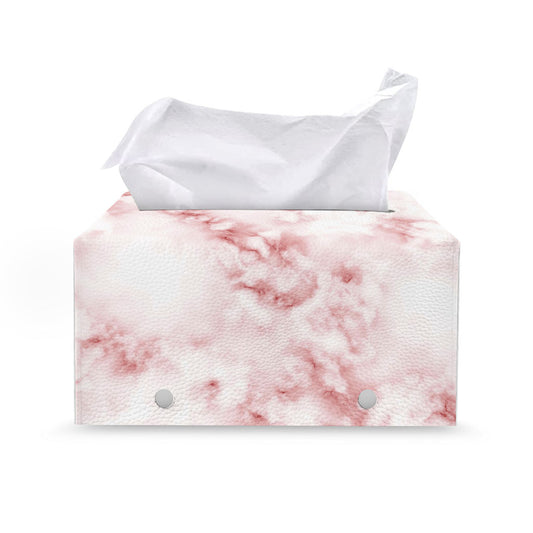 Rose Pink Marble Print Leather Tissue Box Cover