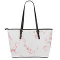 Rose Pink Marble Print Leather Tote Bag With Zipper