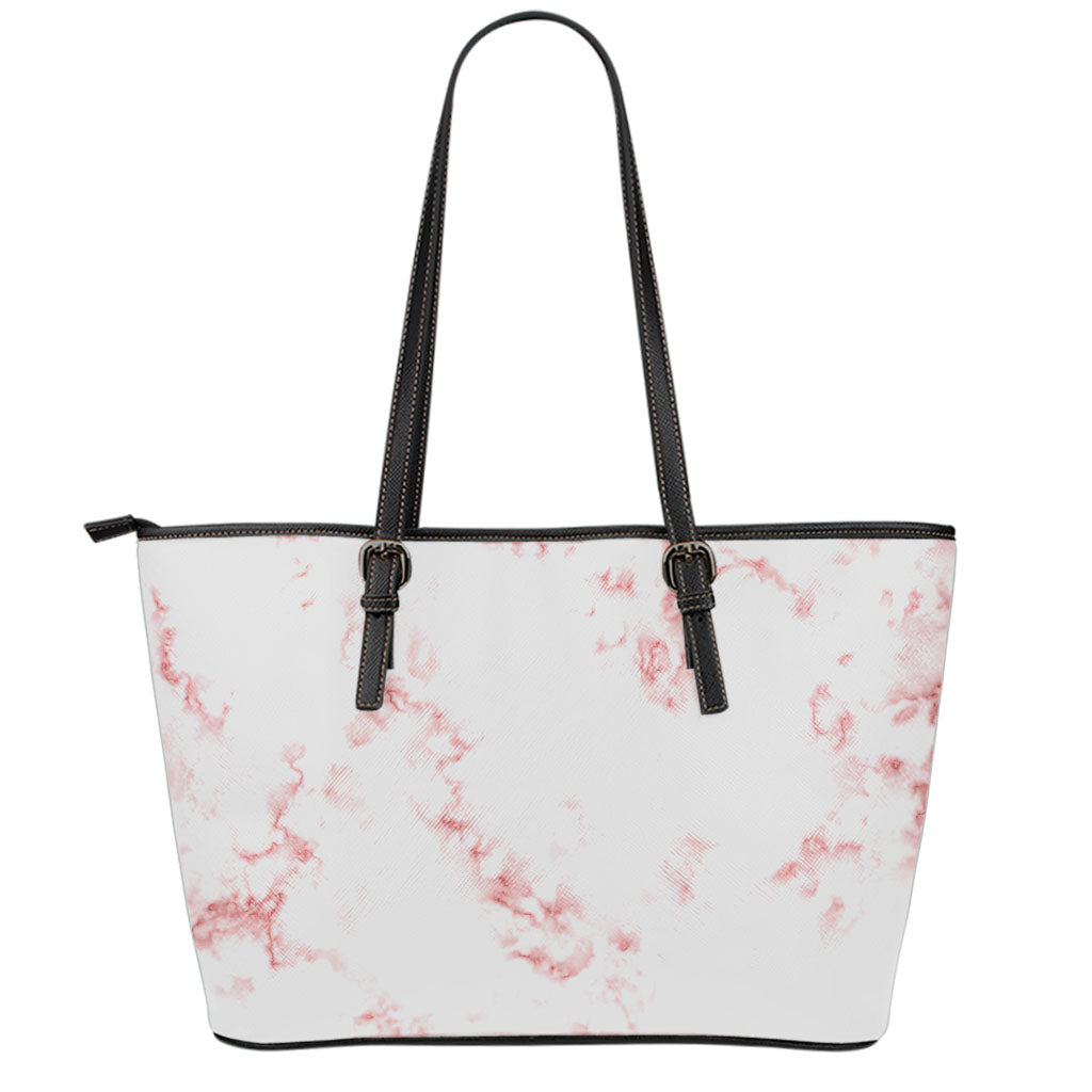 Rose Pink Marble Print Leather Tote Bag