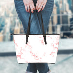 Rose Pink Marble Print Leather Tote Bag