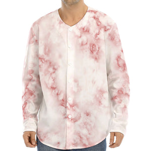 Rose Pink Marble Print Long Sleeve Baseball Jersey