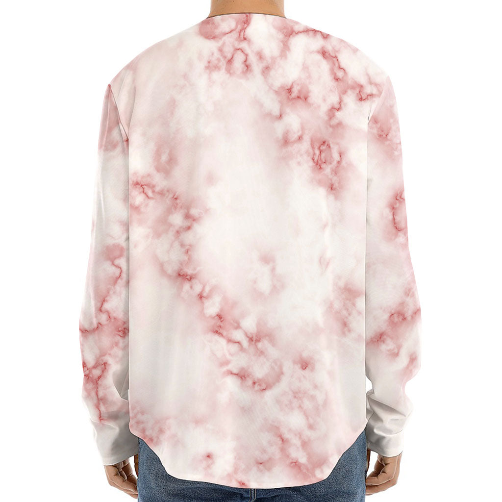 Rose Pink Marble Print Long Sleeve Baseball Jersey