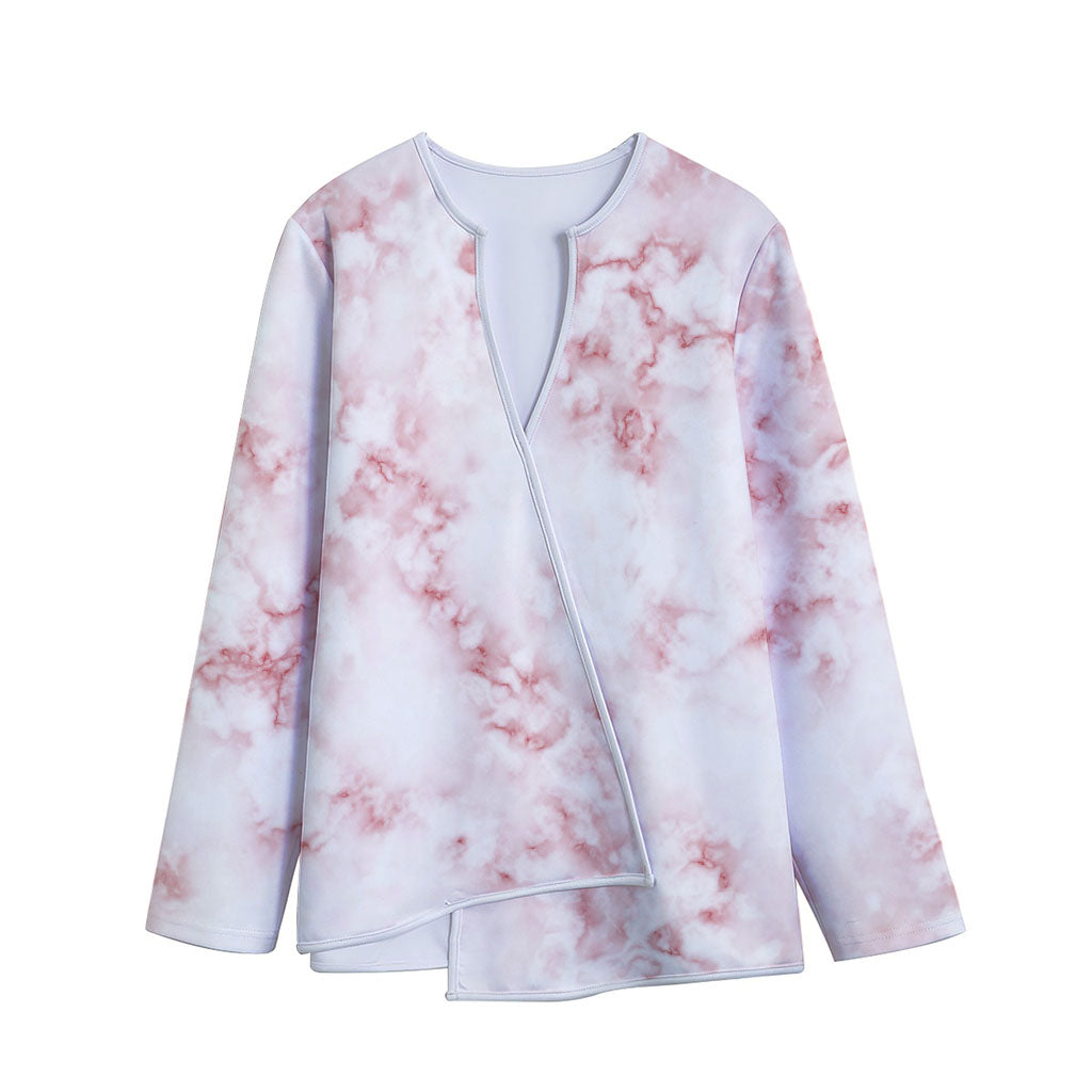 Rose Pink Marble Print Long Sleeve Short Coat