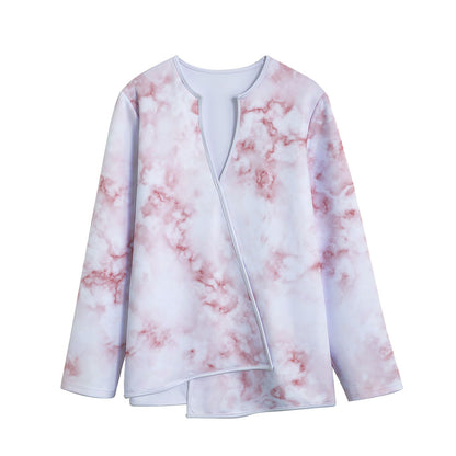 Rose Pink Marble Print Long Sleeve Short Coat