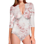 Rose Pink Marble Print Long Sleeve Swimsuit