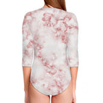 Rose Pink Marble Print Long Sleeve Swimsuit