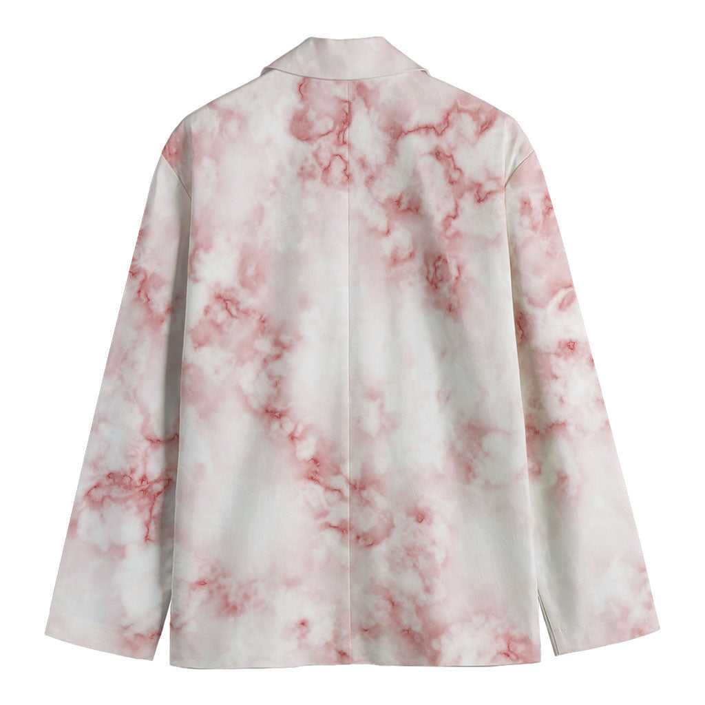 Rose Pink Marble Print Men's Cotton Blazer