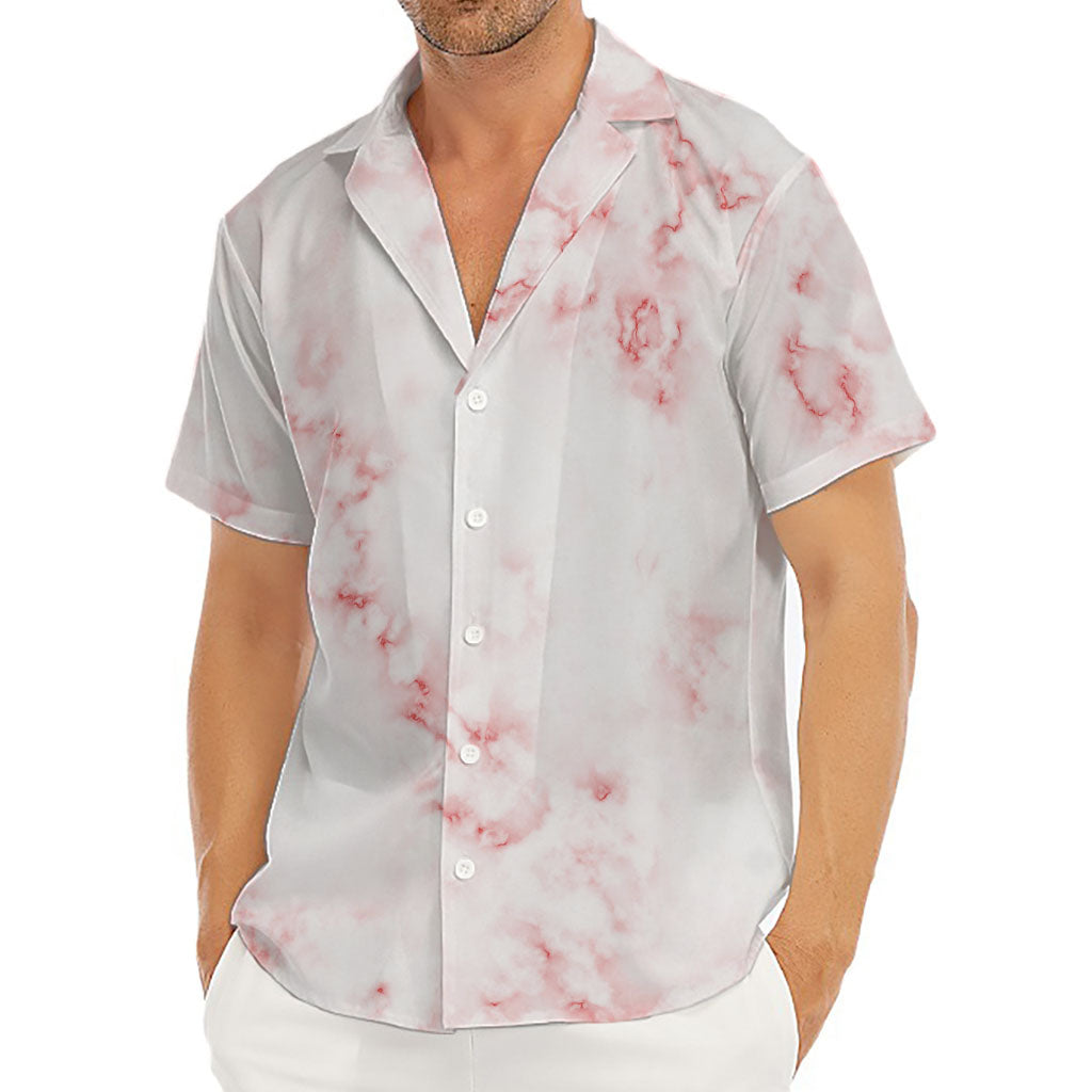 Rose Pink Marble Print Men's Deep V-Neck Shirt