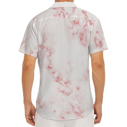 Rose Pink Marble Print Men's Deep V-Neck Shirt